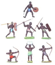 Elastolin Hausser 75mm ZULU WARRIOR AFRICAN NATIVES Figure Set Complete 1970 NEW