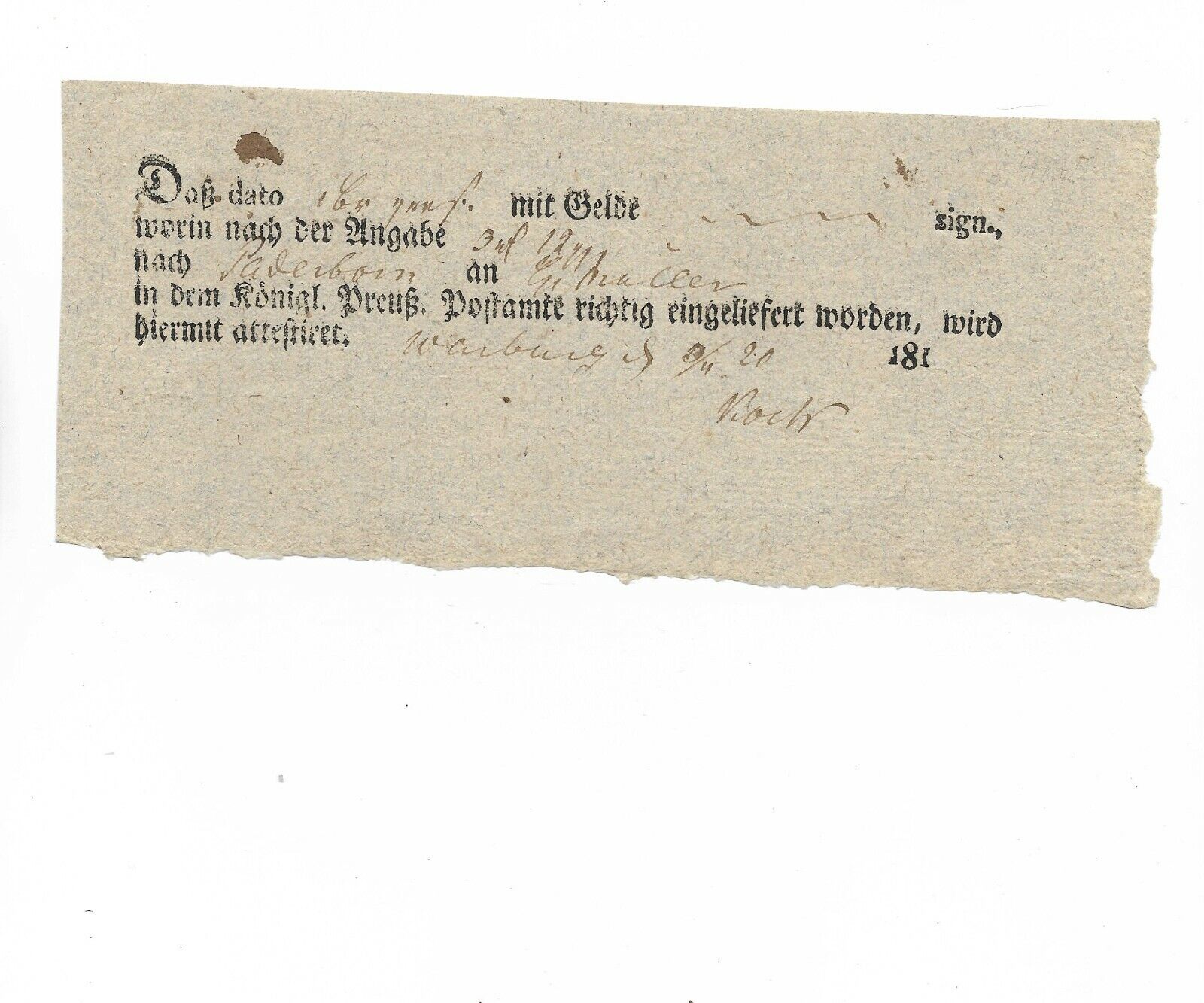 Preußen / Warburg 3/11 1820, odręcznie. na pocztę cabinet Wysoka jakość, tania