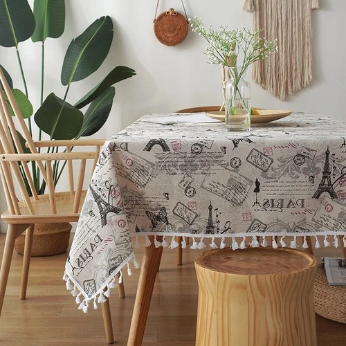 Nordic Plaid Fresh Tablecloth with Lace Hem Cotton Linen Map for Desk Soft Cover - Bild 29 von 32