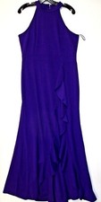 WOOSEA Women's XL Sleeveless Purple Ruffle Split Bodycon Mermaid Evening Dress