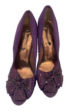 Purple Poetic Licence Heel Pump Bow Rhinestones EU41 US9 Women Preowned Open Toe