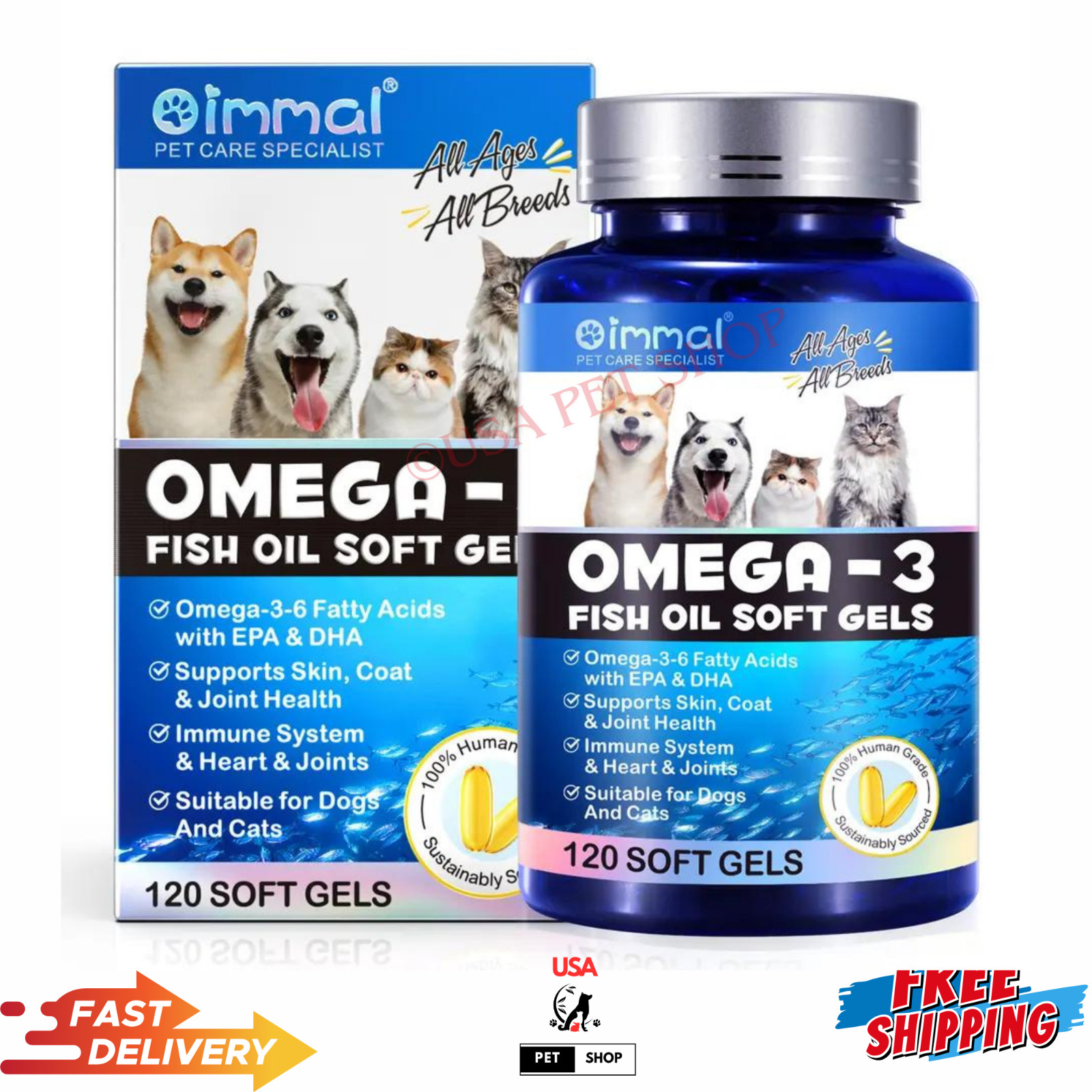 Fish Oil For Dogs & Cat Omega 3 For Dogs From Alaskan Salmon