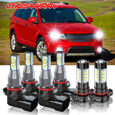 For Dodge Journey 2010-2019 6pcs LED Headlight Hi/Lo + Fog Light Bulb Kit 6000K