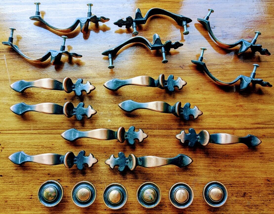Lot of 20 Copper & Black Tone Drawer Handles and Knobs Vintage Salvaged Hardware