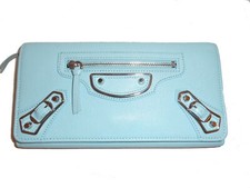 Balenciaga Light Blue  Silver Metal Edge Wallet