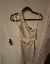 NWT Lulus Cream & Ivory Ribbed One-Shoulder Cutout Midi Dress Size XS