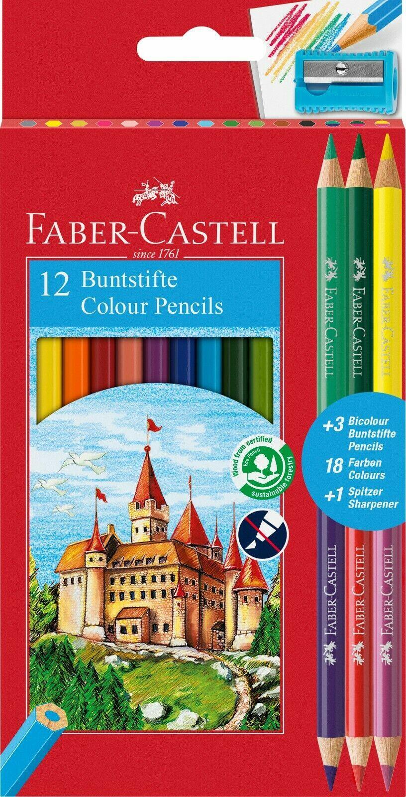 Faber-Castell Colouring Pencils - Pack of 12 + 3 Bi-Colour Pencils + Sharpener - Image 2