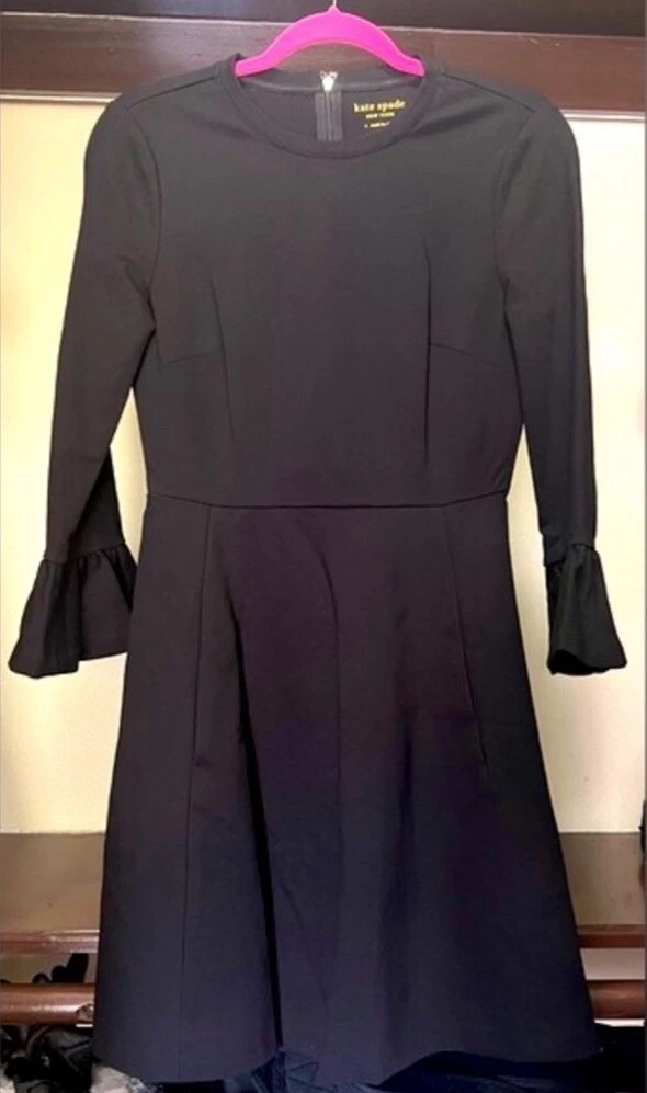 Abito a ponte Kate Spade nero manica a campana con tasche