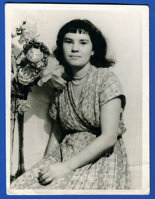 Beautiful Pretty Girl, Woman Nice Dress, Flowers Soviet Era, Vintage Photo