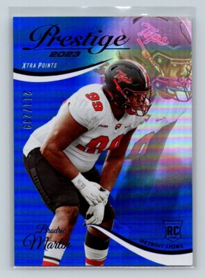 2023 Prestige Xtra Points Blue Premium 211/299 #309 Brodric Martin Detroit Lions