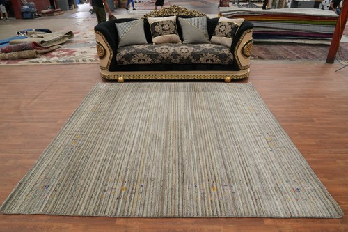 Striped Artisan-made Wool Area Rug Hand-knotted Gabbeh Square Carpet 8x8 ft - Picture 3 of 10