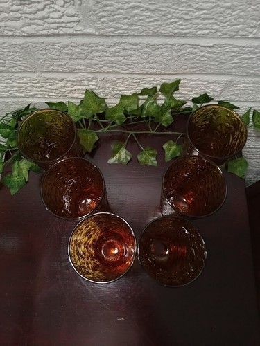 Set of 6 Vintage Amber Gold Anchor Hocking Lido Milano 5.5" Glasses Tumblers - Picture 3 of 8
