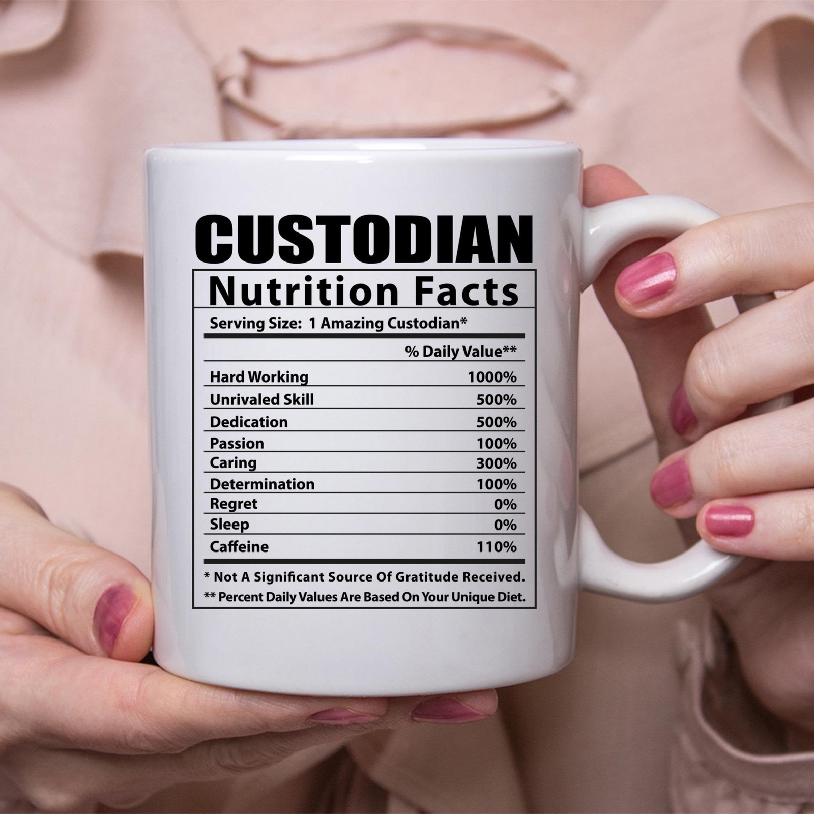 Funny Custodian Nutritional Facts White Coffee Mug
