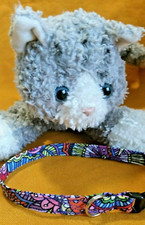 Cat Collar Handmade, Breakaway Buckle - Funky Flowers With Purple