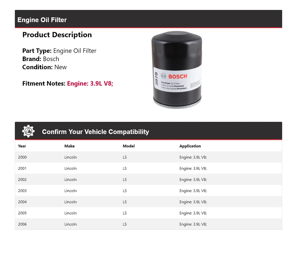 Масляный фильтр премиум-класса для Lincoln LS 3,9 л V8 2000-2006 годов выпуска 2001 2002 2003 2004 годов выпуска - Изображение 2 из 4