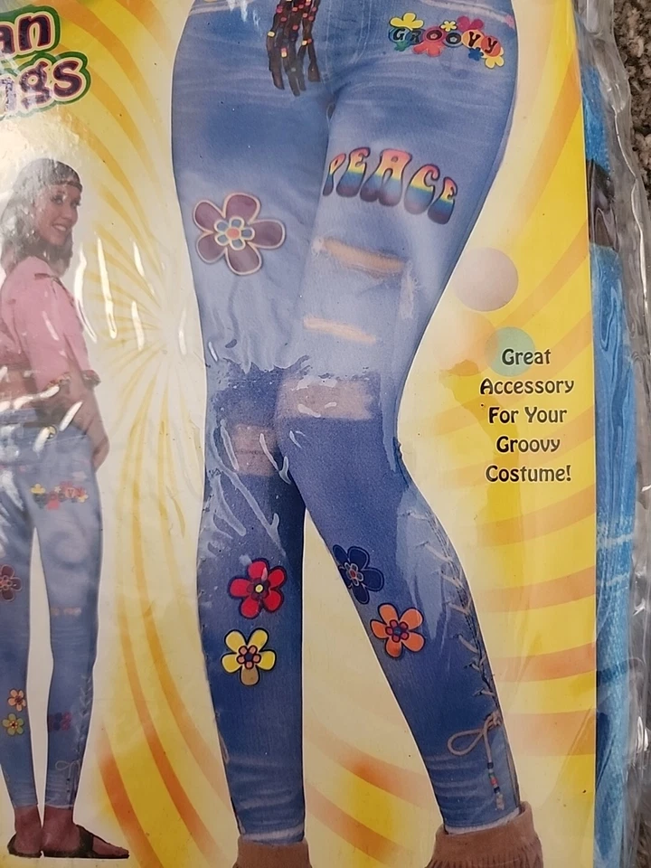 Generation Hippie Jean Leggings Stretchy Groovy Costume Adult Size XS/S - Image 3 of 4