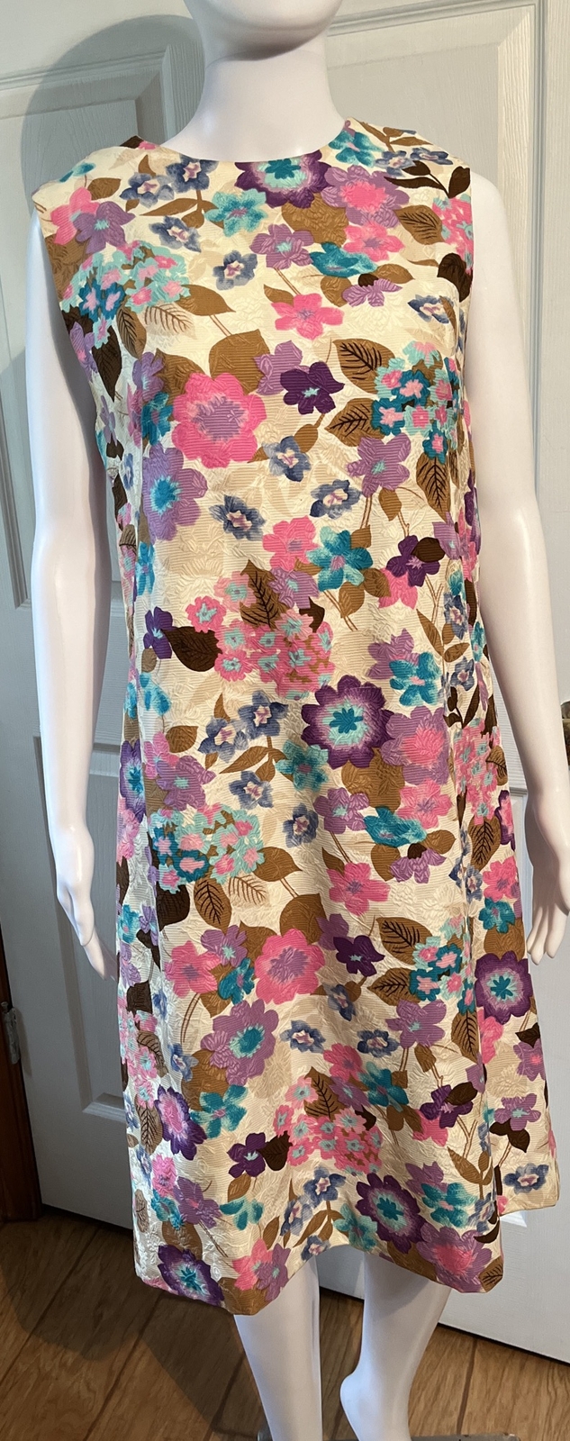 Vestido Vintage Años 60 70 MOD Pascua Primavera Floral Sin Mangas Talla M/L