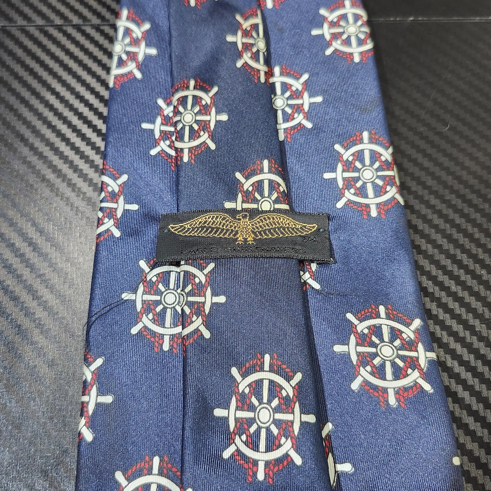 Eagle Shirtmakers Blue w/ Ships Wheels 100% Italian Silk Tie image 4
