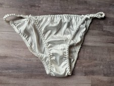 Vtg style Handmade Shiny Pure White XL satin string bikini panties Satin Gusset