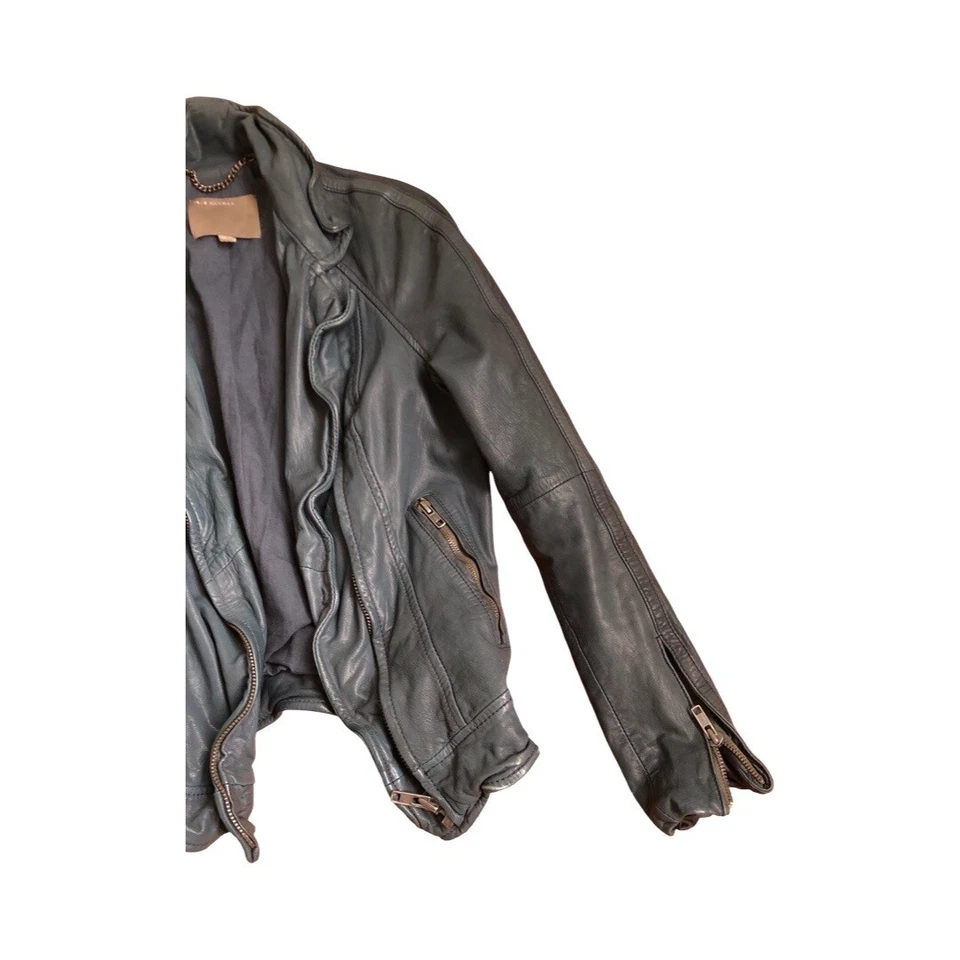Chaqueta de cuero para mujer Muubaa Moto azul turquesa talla 6 EE. UU. Foto 4 de 4
