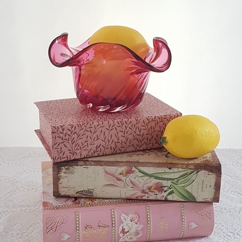 Cranberry Glass Candy Bowl Rossi Heritage Pink Blown Glass Candle Trinket Dish - Picture 8 of 10