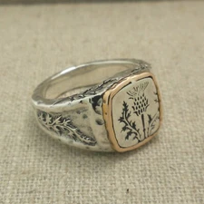 Sterling Silver Bronze Celtic Scottish Thistle Signet Ring Keith Jack Gift Boxed
