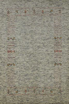 Artisan-made Green Wool Area Rug Hand-knotted Gabbeh Carpet 5x8 ft