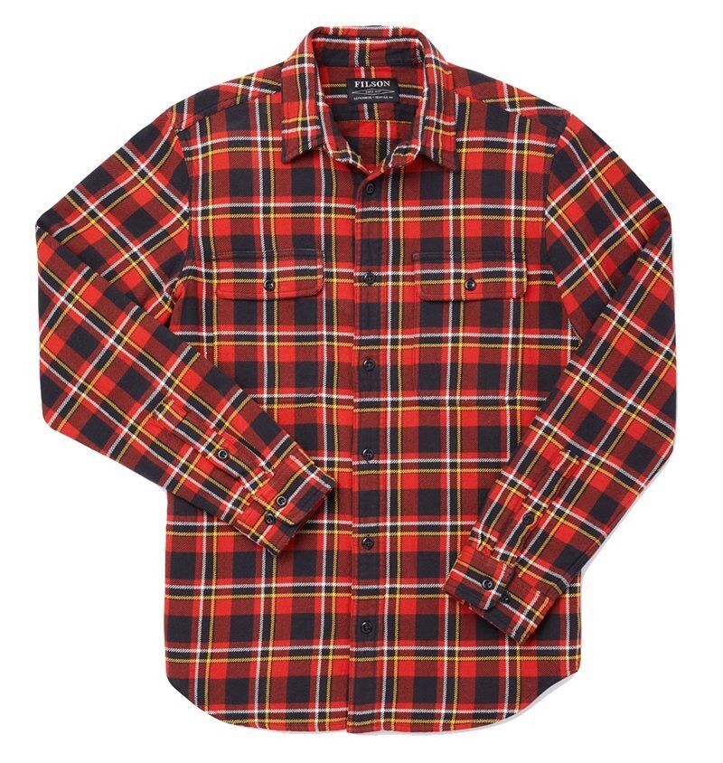 Filson Vintage Flannel Work Shirt 11010689 Red Black Gold