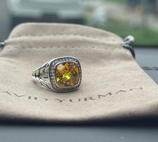David Yurman Sterling Silver 14mm Albion Lemon Citrine & Diamond Ring Sz 7