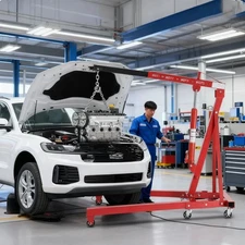 2T Hydraulic Engine Hoist Engine Stand, 4400lbs Folding Motor Hoist w/ 6 Casters