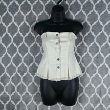 Strapless Corset Top Size Small Cream Denim Button Front Stretch Western Cowgirl