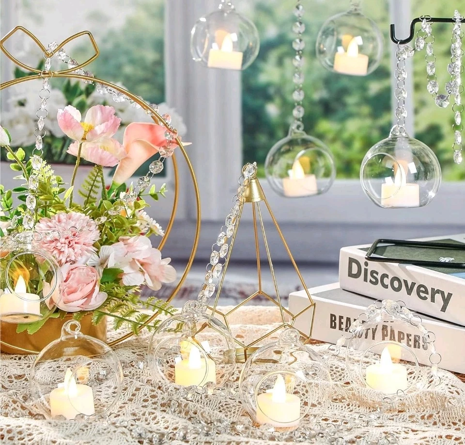 Globo suporte de vidro suspenso 3,15 pol. Tealight com guirlanda de cristal K9... - Imagem 3 de 4