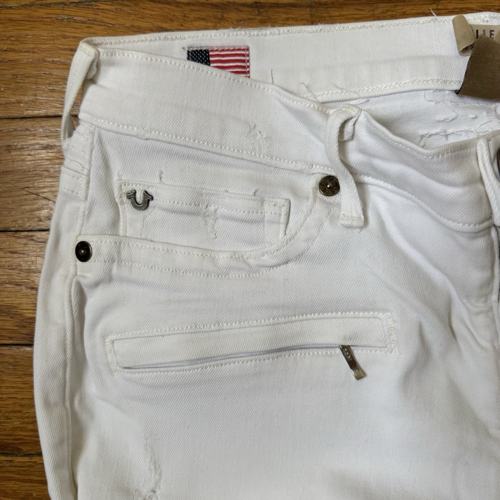 True Religion Women's White Halle Jeans 30 Mid-Rise Skinny Distressed thumbnail 7