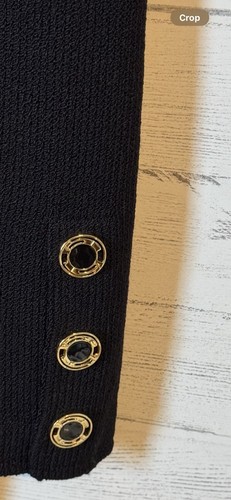 Cárdigan Suéter Colección St. John Negro Santana Tejido Dorado Botón Cadena 10 - Imagen 5 de 8