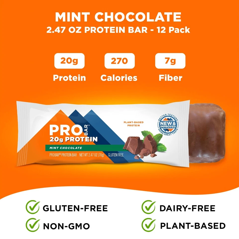 Protein Bars Chocolate Mint 20g Plant Based Protein Gluten Free Dairy Free 12... - Image 4 of 4