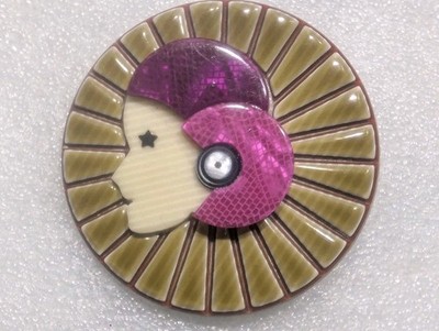 Lea Stein Paris  Enamel Round Multicolor Aer Deco Brooch 