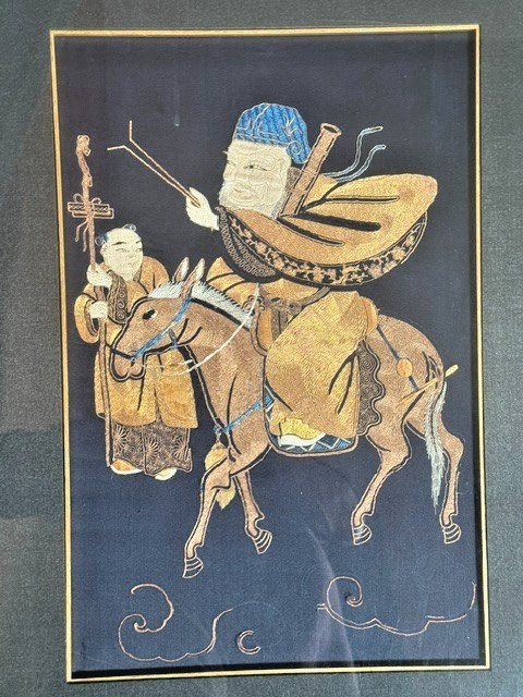 Framed Antique  Chinese  Gold Thread Textile