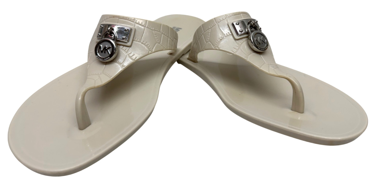 Michael Kors Sandals MK Logo Charm Thong LILLIE Jelly Flip Flop White Sz 7 - 7.5 thumbnail 6