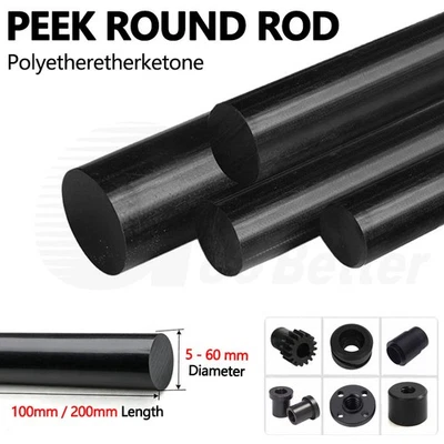 PEEK Rod Black Round Bar High Temperature Engineering Plastic 100mm 200mm Length - Image 1 of 4