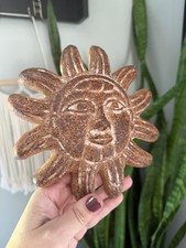 VTG Terracotta Mexican Folk Art Clay Pottery Wall Hanging Sun Face Celestial 
