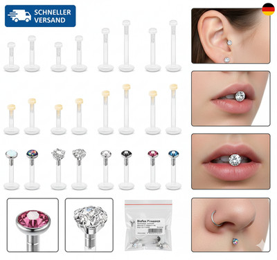 24Stk Bioflex Labret Ashley Lippenpiercing Kunststoff Piercing Stecker Plastik f