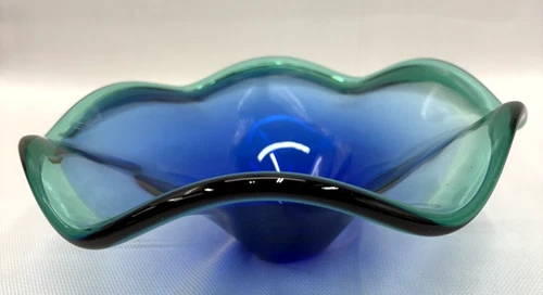Italian Cobalt Blue Glass Murano Sommerso Console Bowl Dish Ashtray  10" MCM