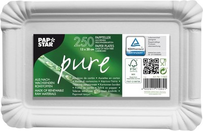 Pure 11062 Set of 250 Square White Cardboard Plates 13 x 20cm