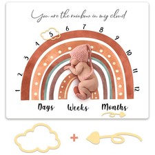 Baby Monthly Milestone Blanket Boho Newborn Rainbow Photo Prop with Felt Clou...