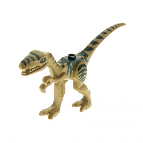 1x Lego Tier Dinosaurier Coelophysis dunkel beige Streifen grün 98166pb01 - 第 1/1 張圖片