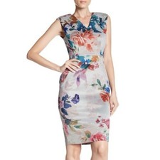 Calvin Klein Colorful Floral V Neck Scuba Knit Sleeveless Sheath Dress Size 12