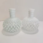 2x Vintage Anchor Hocking Hobnail Moonstone Opalescent White Glass Bud Vases