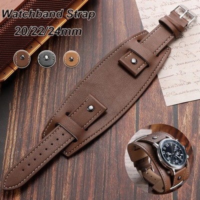 20 22 24mm Bund Strap Men's Watch Band Vintage Cowhide Cuff Watchband