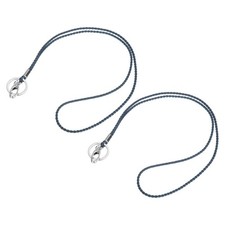 Office Leather Lanyards 19 Inch, 2 Pcs Key Braided Lanyard Clasp/Ring Navy Blue