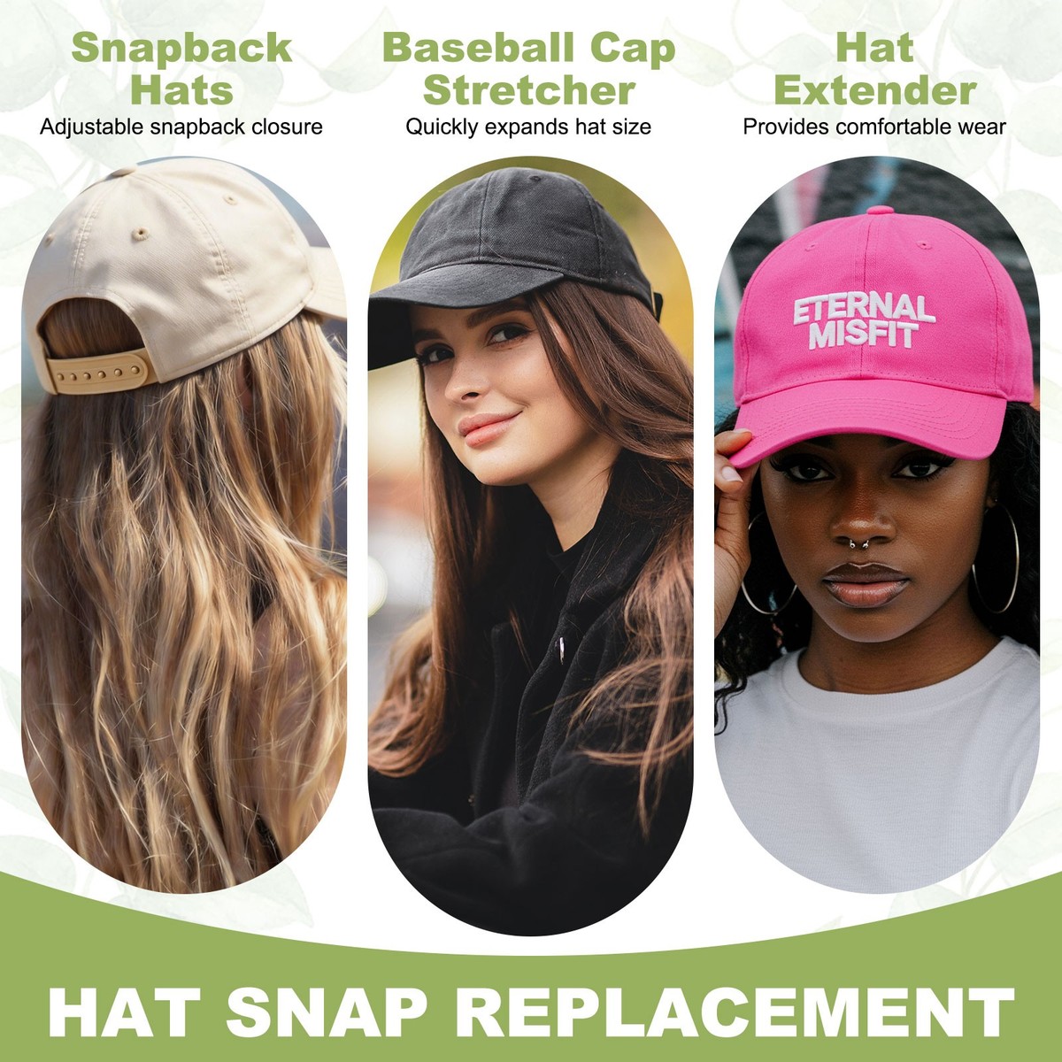 Snapback Extender, 11 Set Adjustable Plastic Hats Snap Buckle